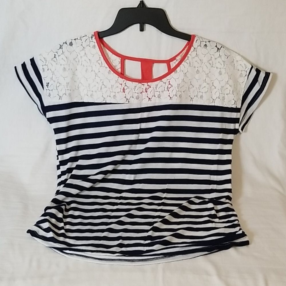 Robin's Nest‎ Maternity Navy & White Striped Blouse